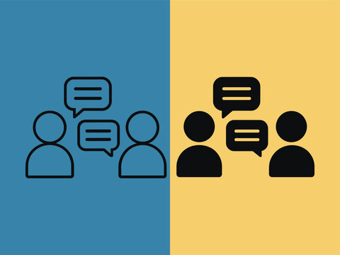 Two groups of people having conversation with speech bubbles illustration