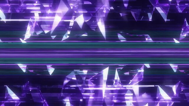 3D rendering of luminous purple gemstones with blue and white light streaks.