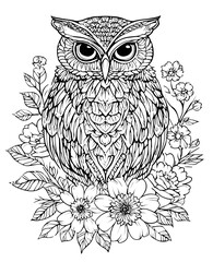 Fototapeta premium Owl On A Branch Coloring Page. Mandala animal art drawing