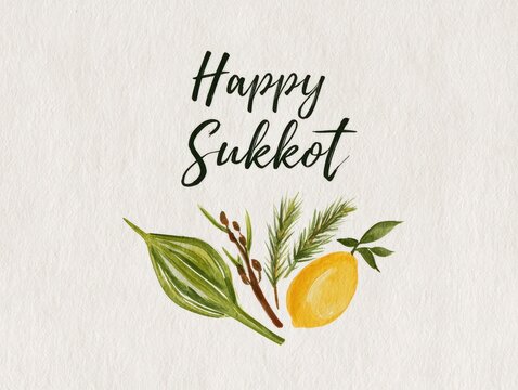 Happy sukkot celebration illustration with lemon and greenery