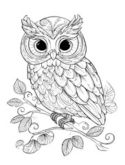 Fototapeta premium Owl On A Branch Mandala Animal Coloring Page Vector