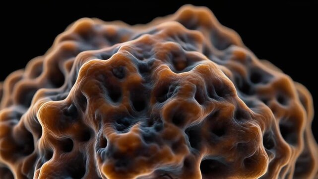 Extreme macro footage focusing on the detailed surface structure of a compact melanoma cell