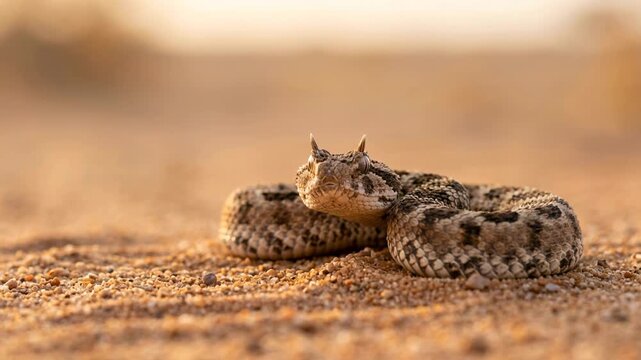 horned adder close up at morning light in kalahari desert south africa video