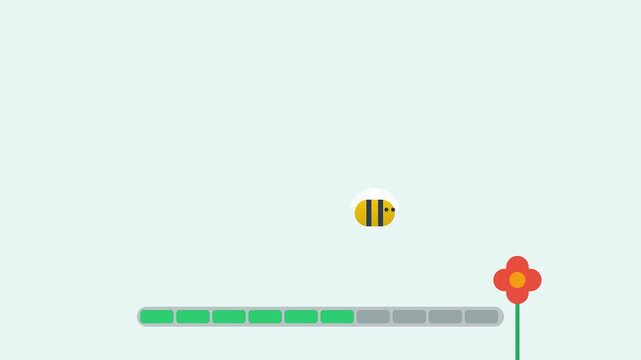 Cute Vector Animation of a Bee Flying Towards a Red Flower with a Filling Loading Progress Bar