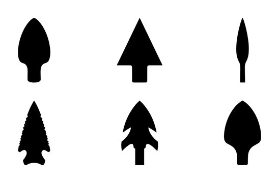 70 Primitive Arrowhead Collection, Ancient Stone Tools, Tribal Hunting Weapons, Historical Artifacts, Vector Icons 100
