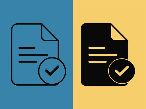 Two approved document icons with checkmark seals on colored backgrounds