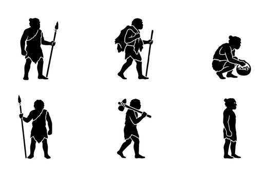 70 Prehistoric Human Icons, Ancient Hunter-Gatherer Silhouettes, Primitive Ancestor Figures, Stone Age People Vector Set 100