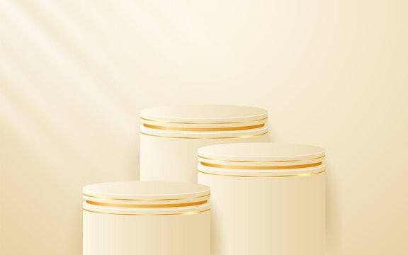Multi-layered cream podium with elegant gold lines for product presentation. Display of cosmetic products. Stage or podium. vector illustration
