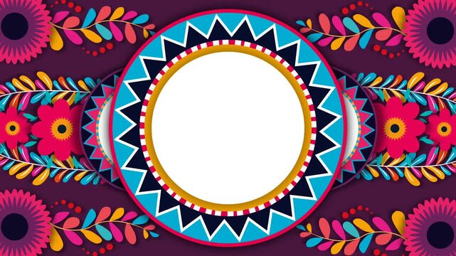 Mexican Folk Art Floral Frame Background for Hispanic Heritage Celebration.