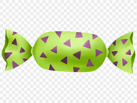 Green Halloween candy watercolor illustration, spooky sweet treat Vector.