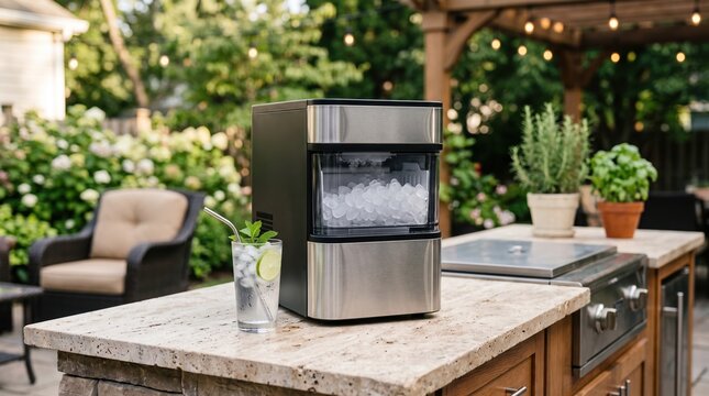Modern Ice Maker in Outdoor Kitchen