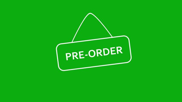 Minimalist pre-order hanging sign animation on green screen