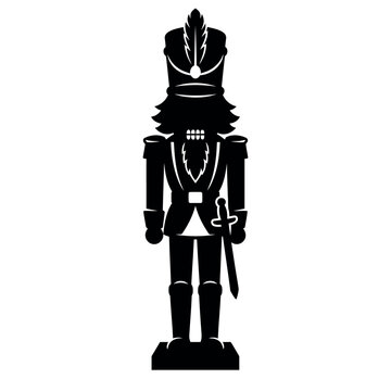Silhouette vector of a Christmas nutcracker figurine,  isolated on white.