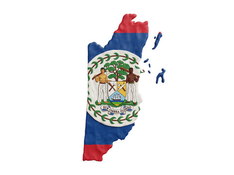 Belize clay map with official national flag and islands.