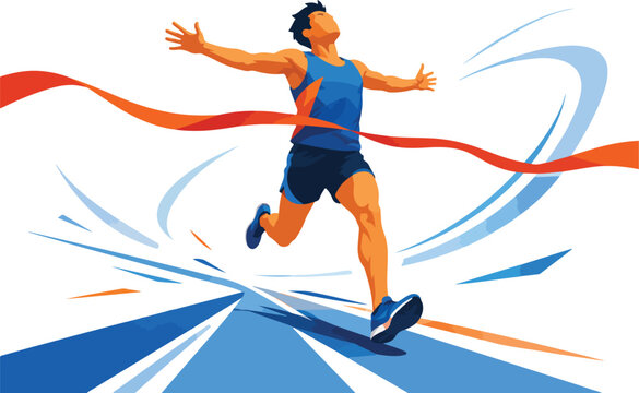 Runner crossing finish line with arms outstretched