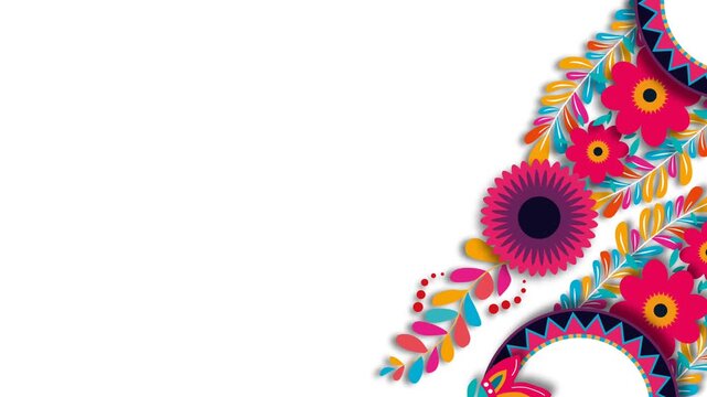 Colorful Mexican Floral Border Background for Hispanic Heritage Month Celebration.
