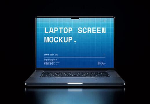 Laptop Display Mockup In Dark Studio