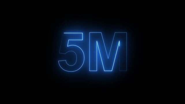 Glowing Blue Neon 5M Text Animation on Black Background.