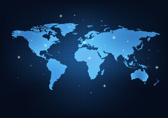 Fototapeta premium Blue world map with glowing stars and grid