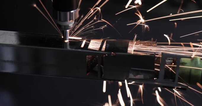 CNC Laser and gas cutting of metal, modern industrial technology.