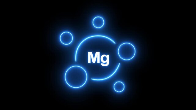 Magnesium chemical symbol neon glow animation on dark background, Minerals Magnesium Mg - video, icon. for science and, education chemical periodic table