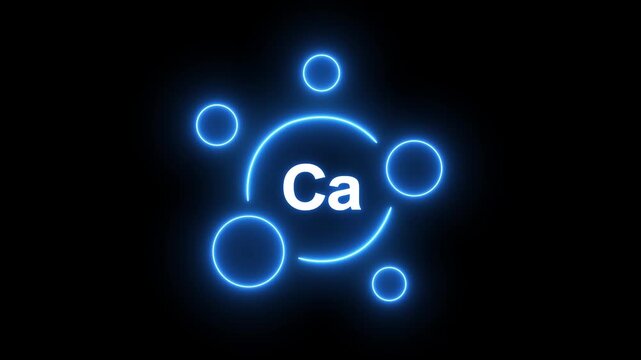 Calcium symbol neon glow animation, Mineral Ca Calcium, shining pill, capsule, - icon, video, chemical science molecule structure background, chemical periodic table