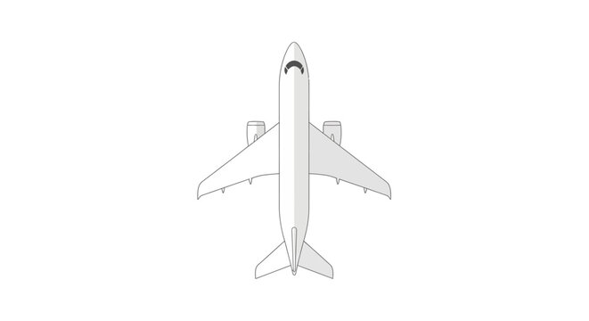 Modern Commercial Airplane Flying Top View Isolated White Background.