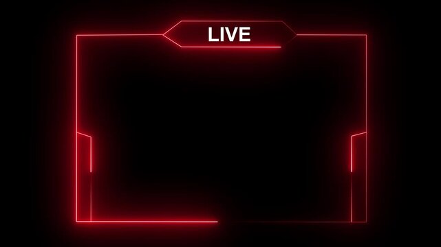 Red Neon Futuristic Live Stream Webcam Overlay Frame on Black Background