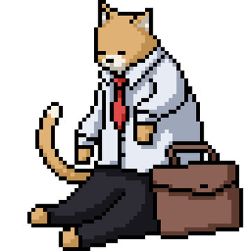 pixel art isolated background of exhausted worker cat