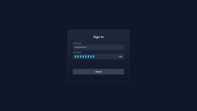 Modern Flat User Interface for Login Form with Username and Password Input Fields on Dark Background