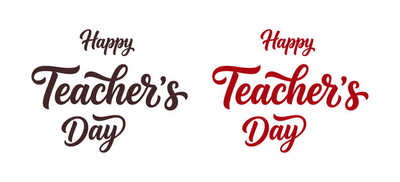 Happy Teacher's Day typography vector design set with script lettering in brown and red