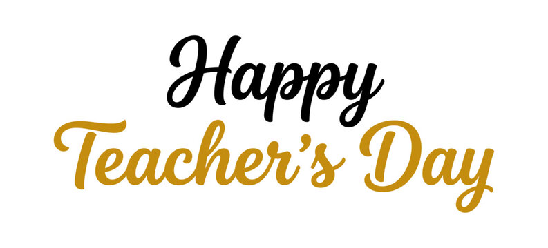 Happy Teacher's Day typography vector design with black and gold script lettering