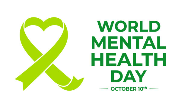 World Mental Health Day vector design with green heart ribbon and typography