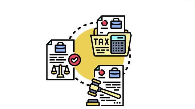 Business policy compliance showing folder with tax documents. Scales of justice. And a gavel. Representing legal management. Financial auditing
