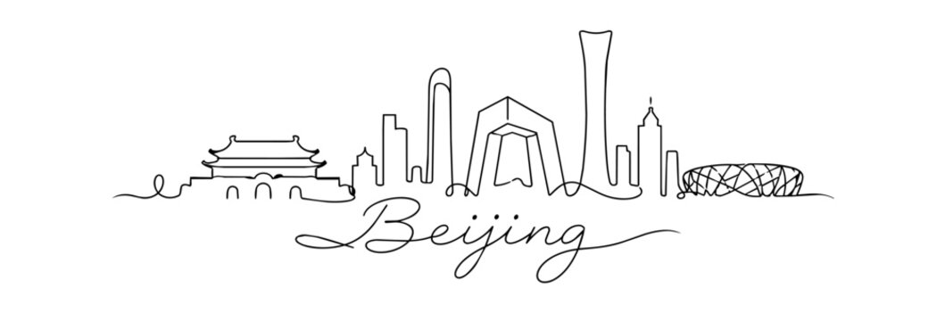 Beijing Skyline Continuous Line Art with Famous Chinese Landmarks