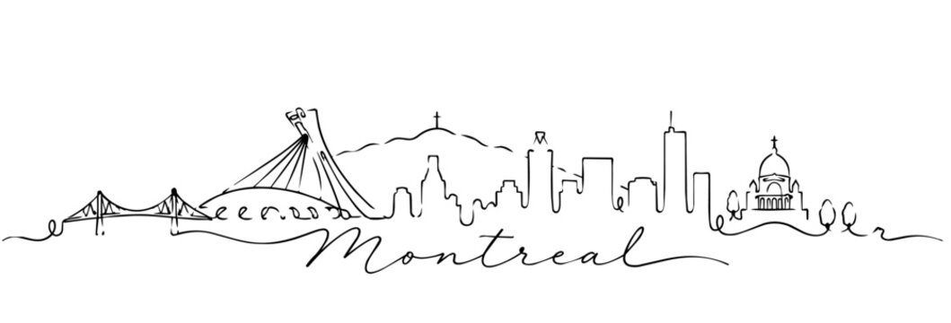 Montreal Skyline Continuous Line Art with Famous Canadian Landmarks