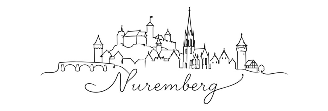 Nuremberg Skyline Continuous Line Art with Famous German Landmarks