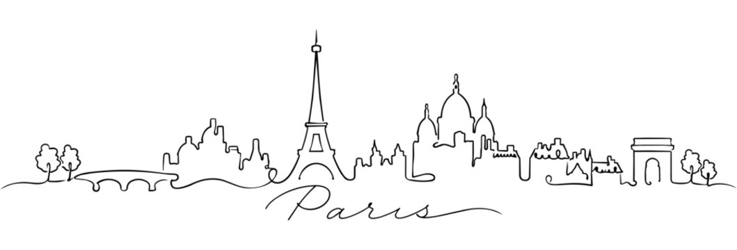 Paris Skyline Continuous Line Art with Famous French Landmarks