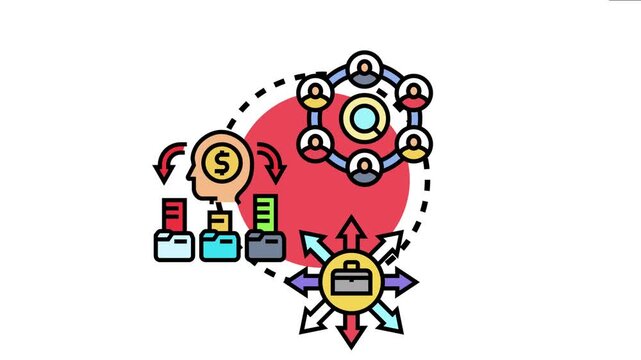Business pivot strategy with team networking, financial planning, and new venture direction, representing company change and strategic reallocation