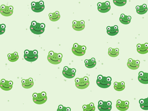 Kawaii Cartoon Frogs Happy Green Pattern