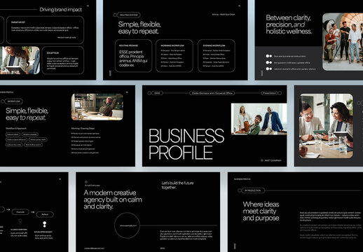 Minimal Presentation Template in Dark Mode Hues, Black Minimalist Theme for Modern Pitch Deck Layout