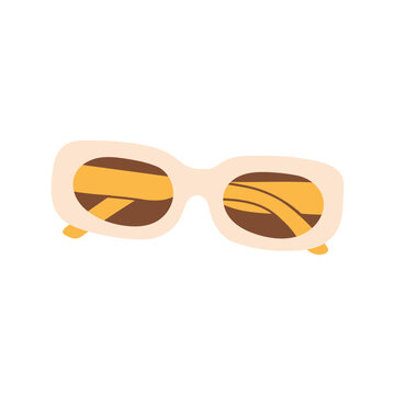 Cream beige thick frame rectangle sunglasses vector illustration. Vintage summer fashion eyewear isolated on white background