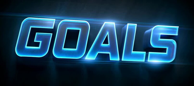 Goals word text sign in blue neon light design. Milestone business target. Generative video AI technology.	
