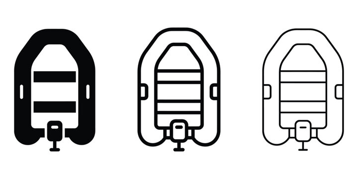 Inflatable boat icon silhouette vector, bold outline and line art isolated illustration