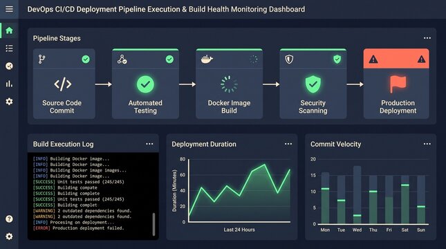 DevOps CI/CD pipeline execution and build health dashboard