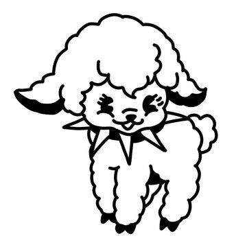 Cute fluffy lamb character with cool attitude, bold black outline cartoon art