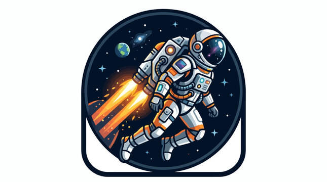 Astronaut Flying in Outer Space with Jetpack Propelled Thrusters