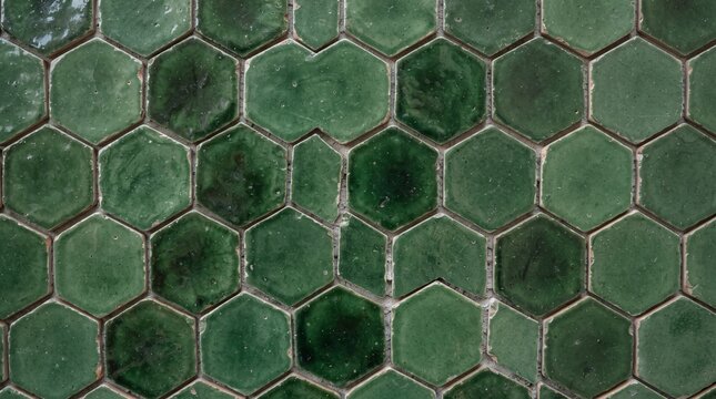 Generated with AI green hexagonal zellige tiles made of glazed handmade ceramic installed neatly on the wall surface