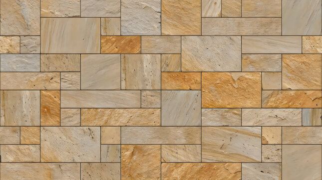 Seamless texture of rectangular sandstone blocks in warm tones