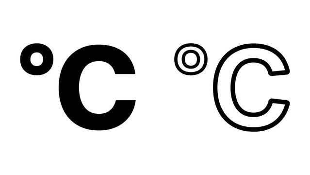 Celsius Symbol: A bold black Celsius symbol and a clean outline version represent temperature measurement in degrees Celsius.